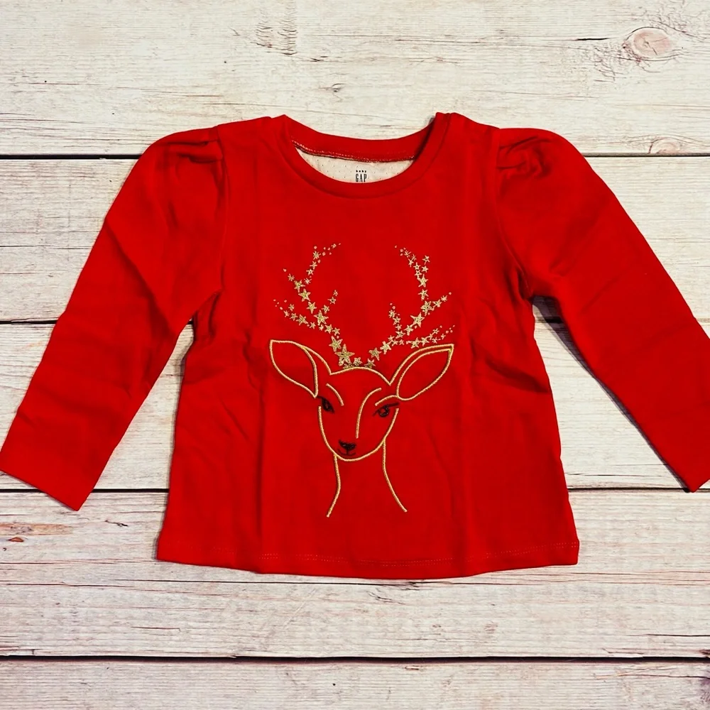 📌🆕 GAP • Holiday • Reindeer 🦌• Puff Sleeve • Top